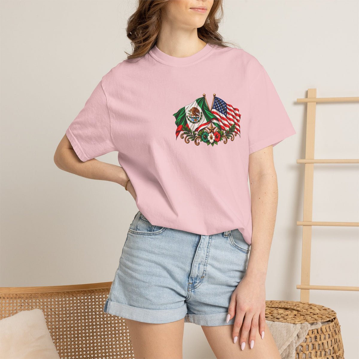 Proud of My Roots T-Shirt — "Orgulloso de mis Raíces / Orgulloso de ser Americano" USA-Mexico Heritage Tee
