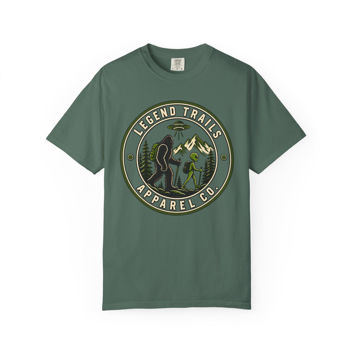 Legend Trails Apparel Co. Hiking T‑Shirt — Bigfoot & Camper Outdoor Graphic Tee