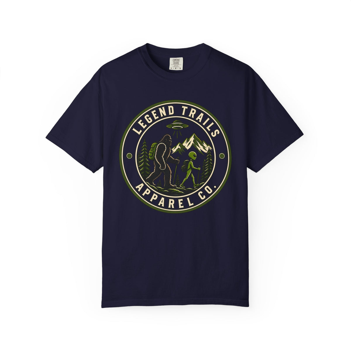 Legend Trails Apparel Co. Hiking T‑Shirt — Bigfoot & Camper Outdoor Graphic Tee