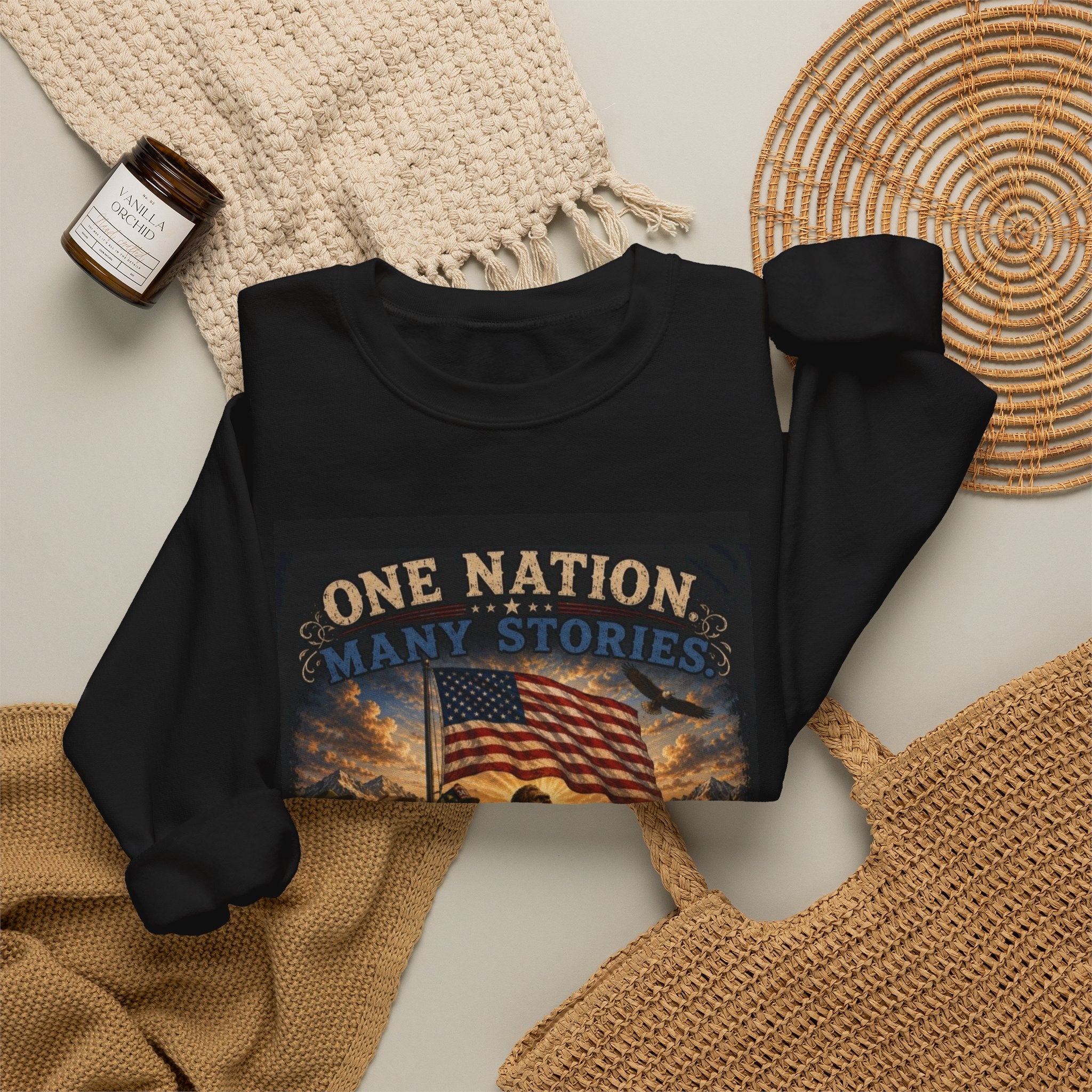 Crewneck Sweatshirt — "One Nation, One Flag" Patriotic American Flag Graphic