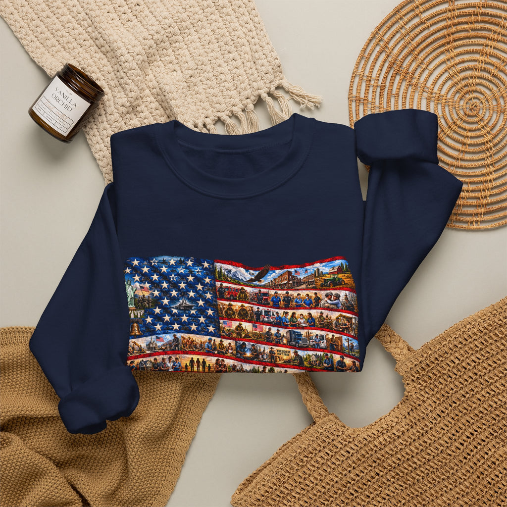 American Flag Crewneck Sweatshirt — "America the Beautiful" Patriotic Pullover