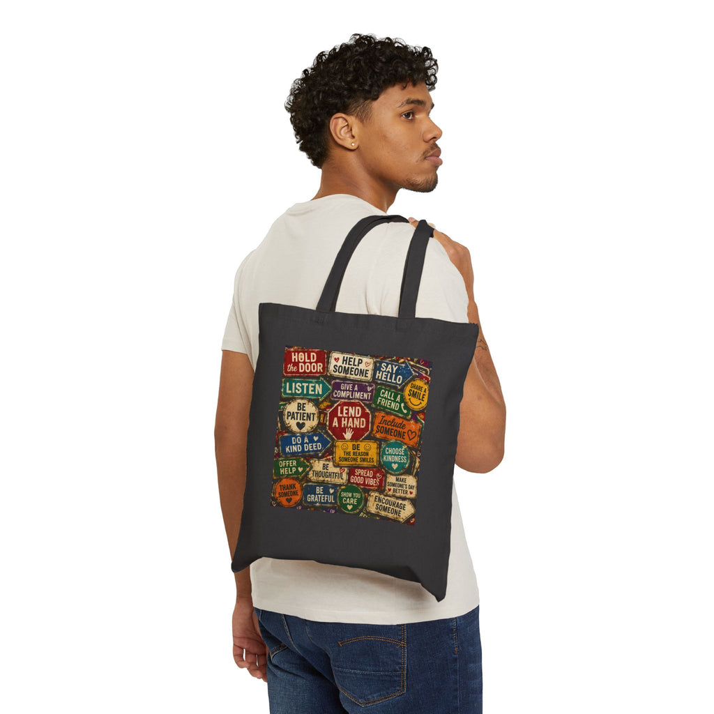 Canvas Tote Bag — Vintage Sign Collage "Be Kind" Eco Shopper