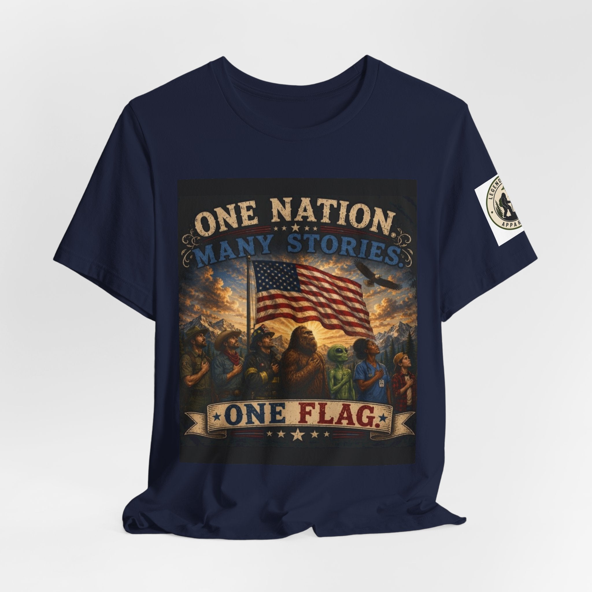 Patriotic Tee — "One Nation Many Stories, One Flag" Graphic T-Shirt