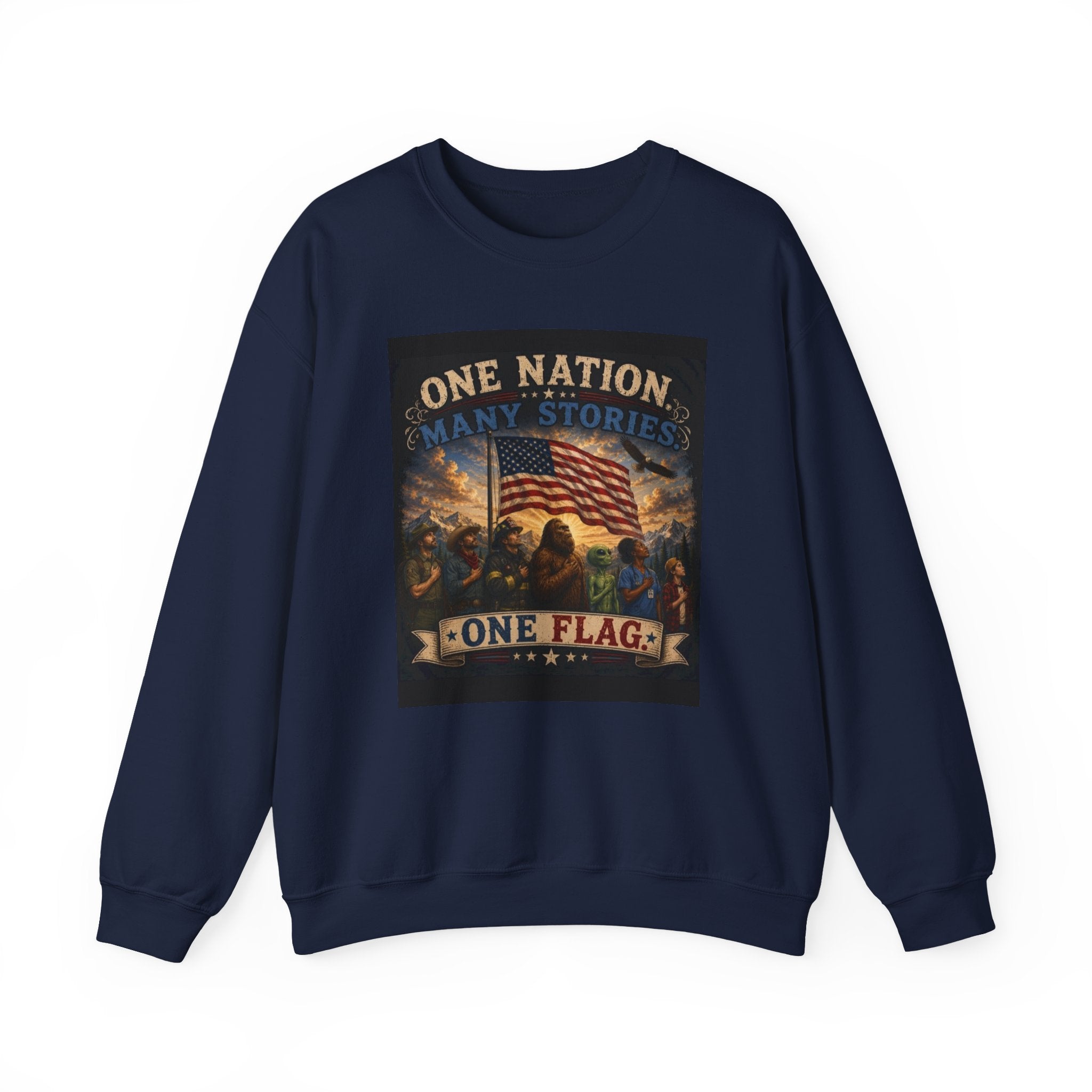 Crewneck Sweatshirt — "One Nation, One Flag" Patriotic American Flag Graphic
