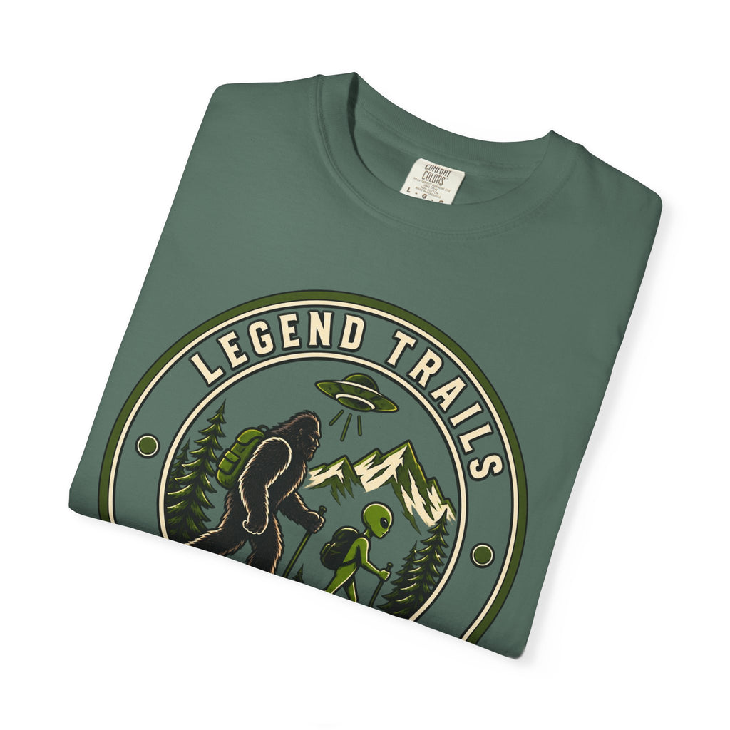 Legend Trails Apparel Co. Hiking T‑Shirt — Bigfoot & Camper Outdoor Graphic Tee