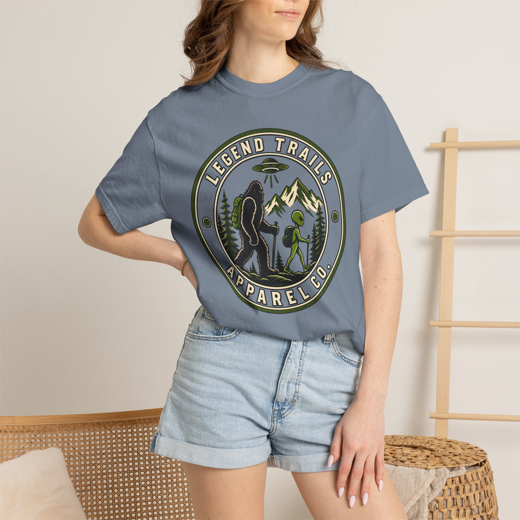 Legend Trails Apparel Co. Hiking T‑Shirt — Bigfoot & Camper Outdoor Graphic Tee