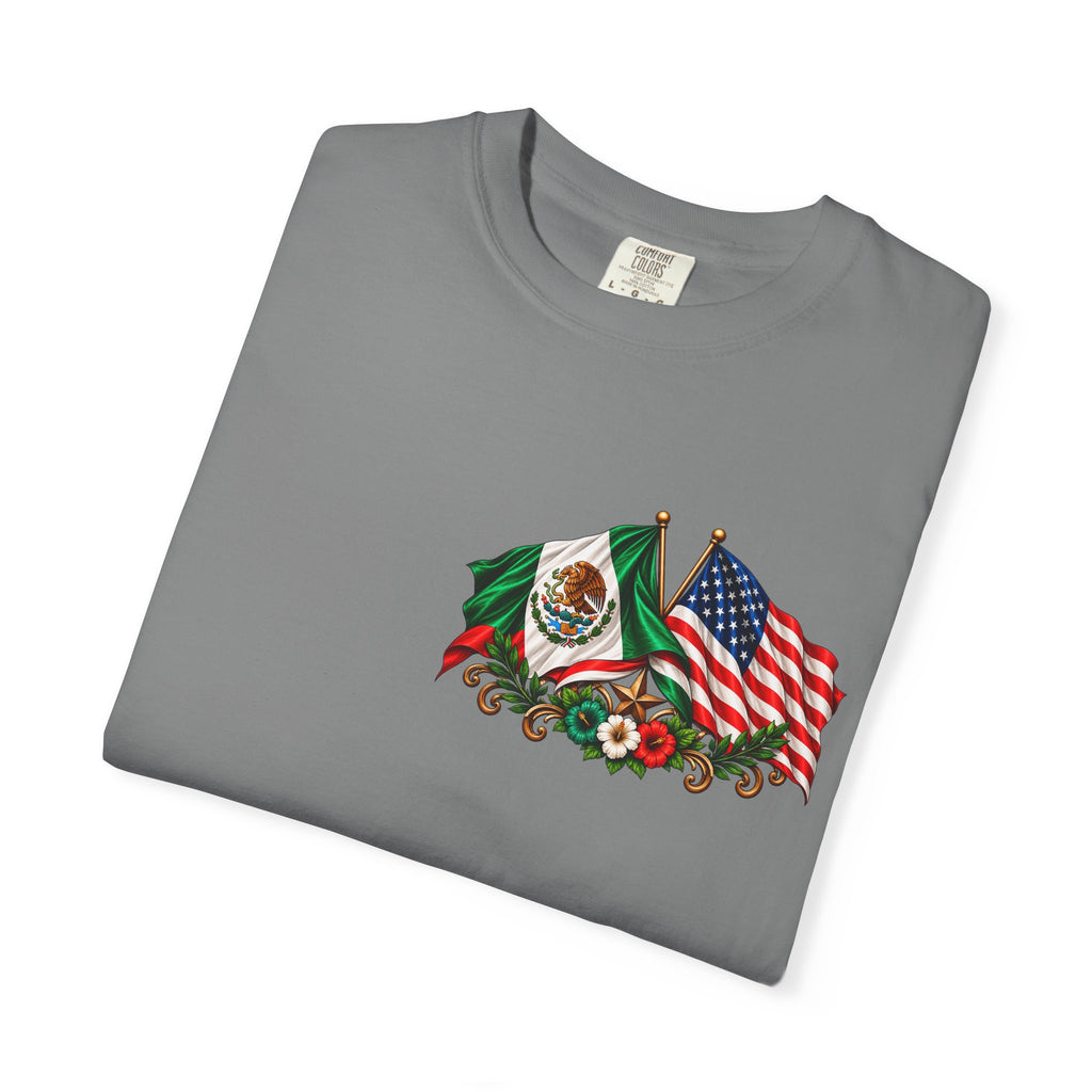 Proud of My Roots T-Shirt — "Orgulloso de mis Raíces / Orgulloso de ser Americano" USA-Mexico Heritage Tee