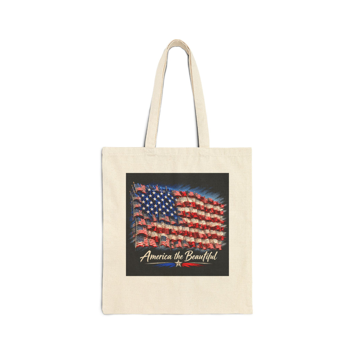 American Flag Canvas Tote Bag – "America the Beautiful" Patriotic Reusable Shopper