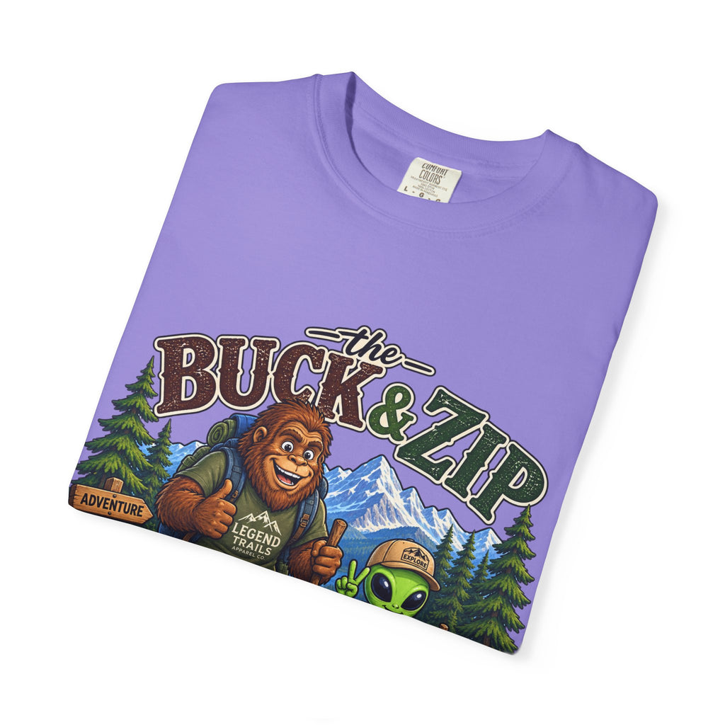 Hiking Club T-Shirt — "The Buck & Zip" Bigfoot & Alien Outdoor Tee