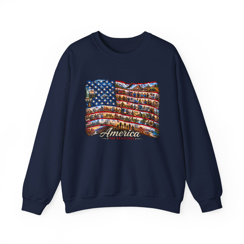 American Flag Crewneck Sweatshirt — "America the Beautiful" Patriotic Pullover