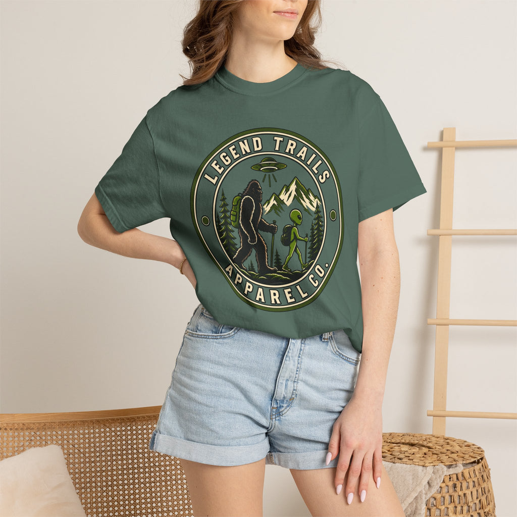 Legend Trails Apparel Co. Hiking T‑Shirt — Bigfoot & Camper Outdoor Graphic Tee