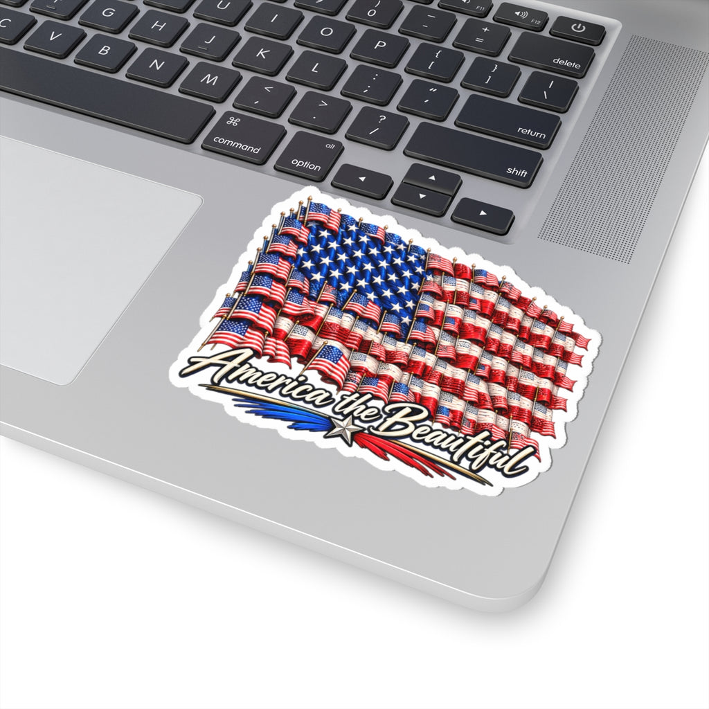 America the Beautiful Flag Sticker — Patriotic Kiss-Cut Decal for Laptops, Water Bottles & Cars