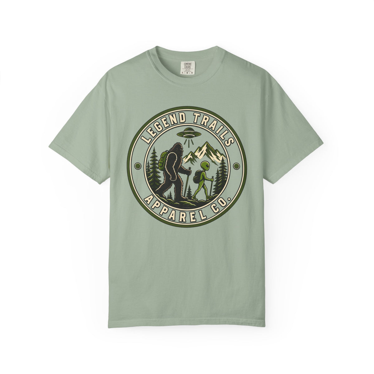Legend Trails Apparel Co. Hiking T‑Shirt — Bigfoot & Camper Outdoor Graphic Tee