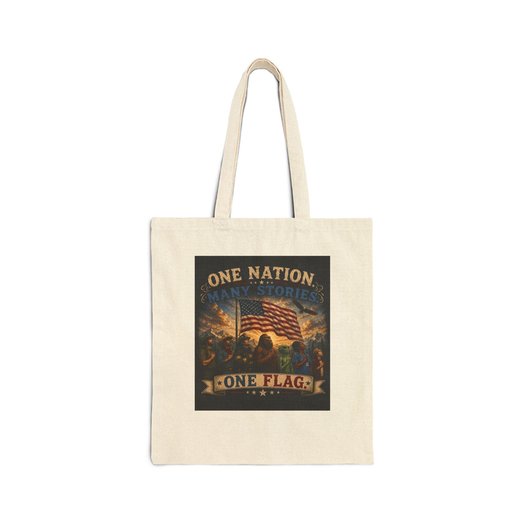 Patriotic Cotton Tote Bag – "One Nation, One Flag" Vintage American Flag Canvas Tote