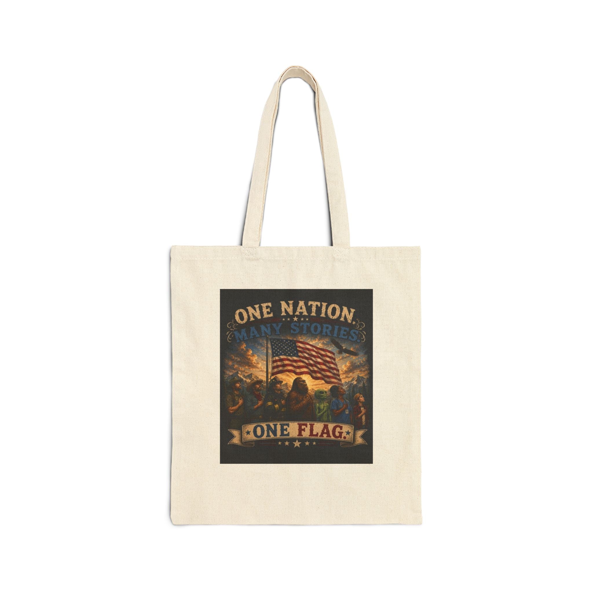 Patriotic Cotton Tote Bag – "One Nation, One Flag" Vintage American Flag Canvas Tote