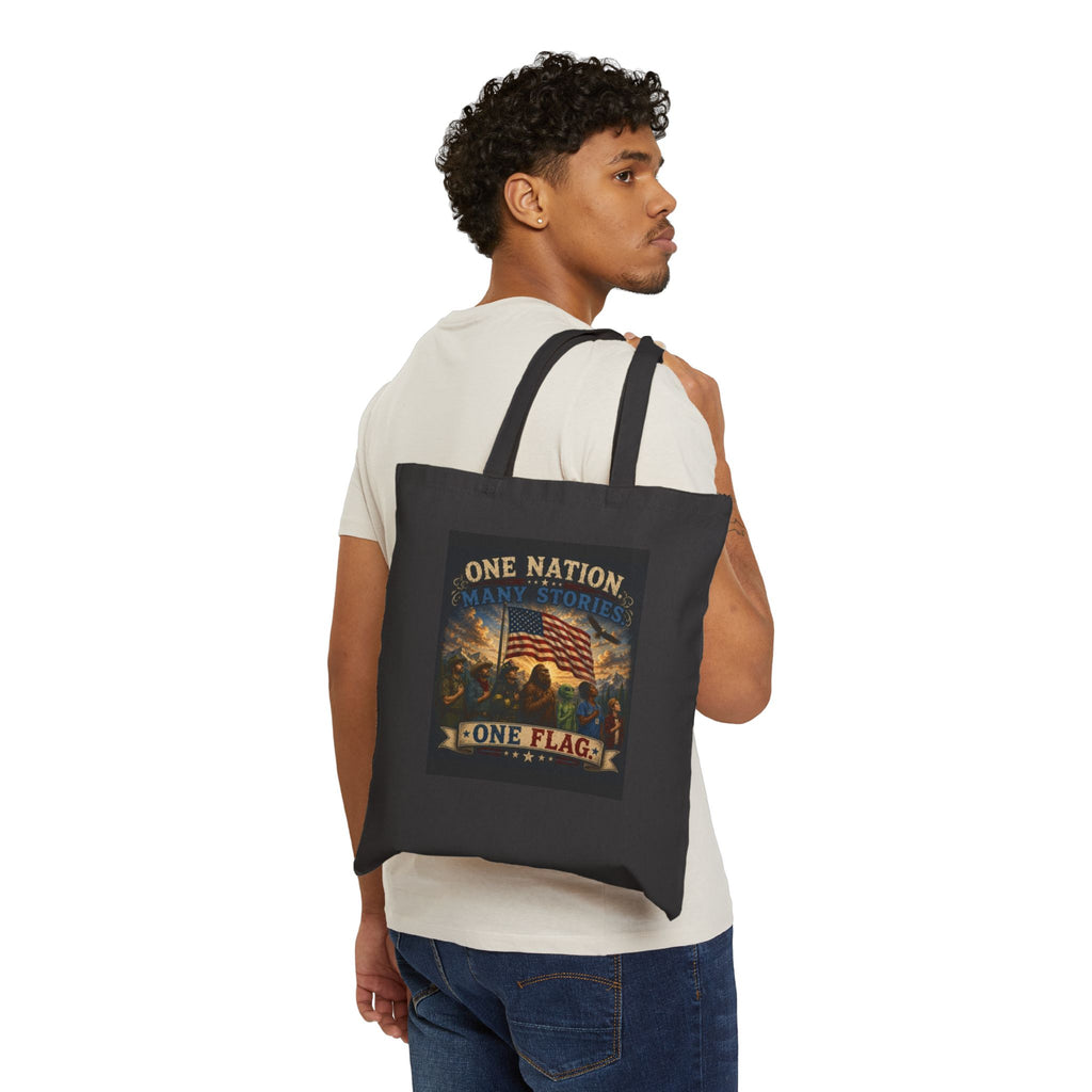 Patriotic Cotton Tote Bag – "One Nation, One Flag" Vintage American Flag Canvas Tote