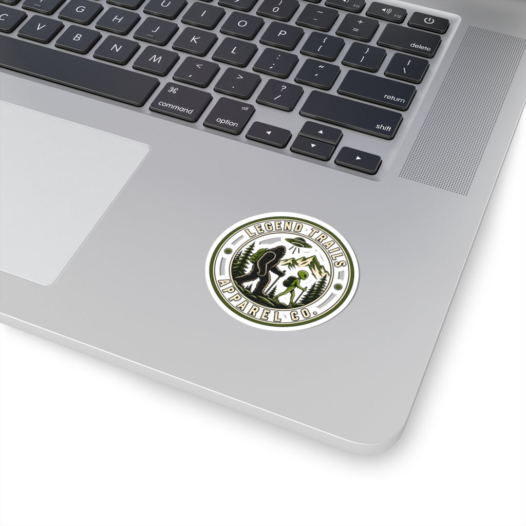 Legend Trails Apparel Co. Kiss-Cut Sticker — Sasquatch & Alien Hiking Badge