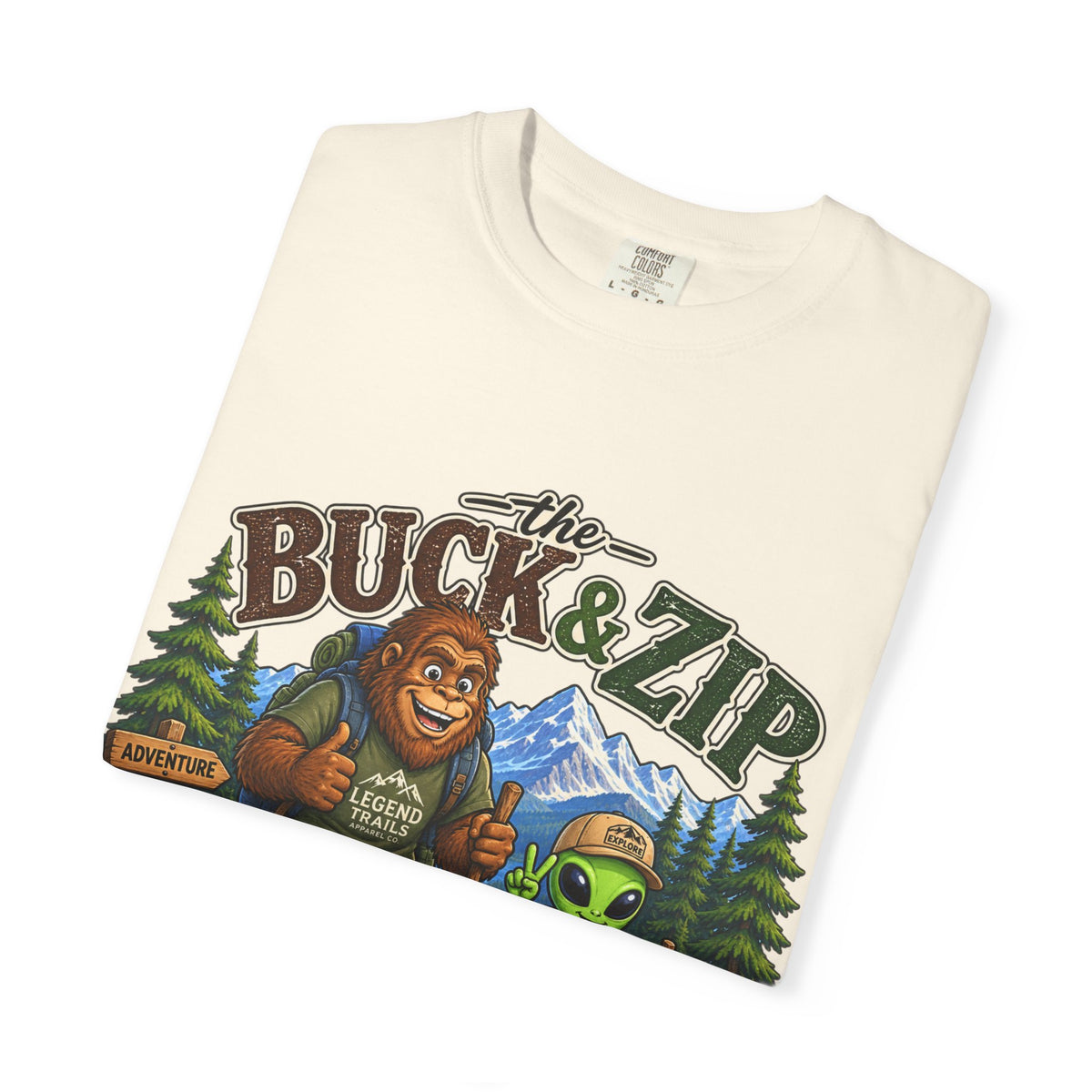 Hiking Club T-Shirt — "The Buck & Zip" Bigfoot & Alien Outdoor Tee