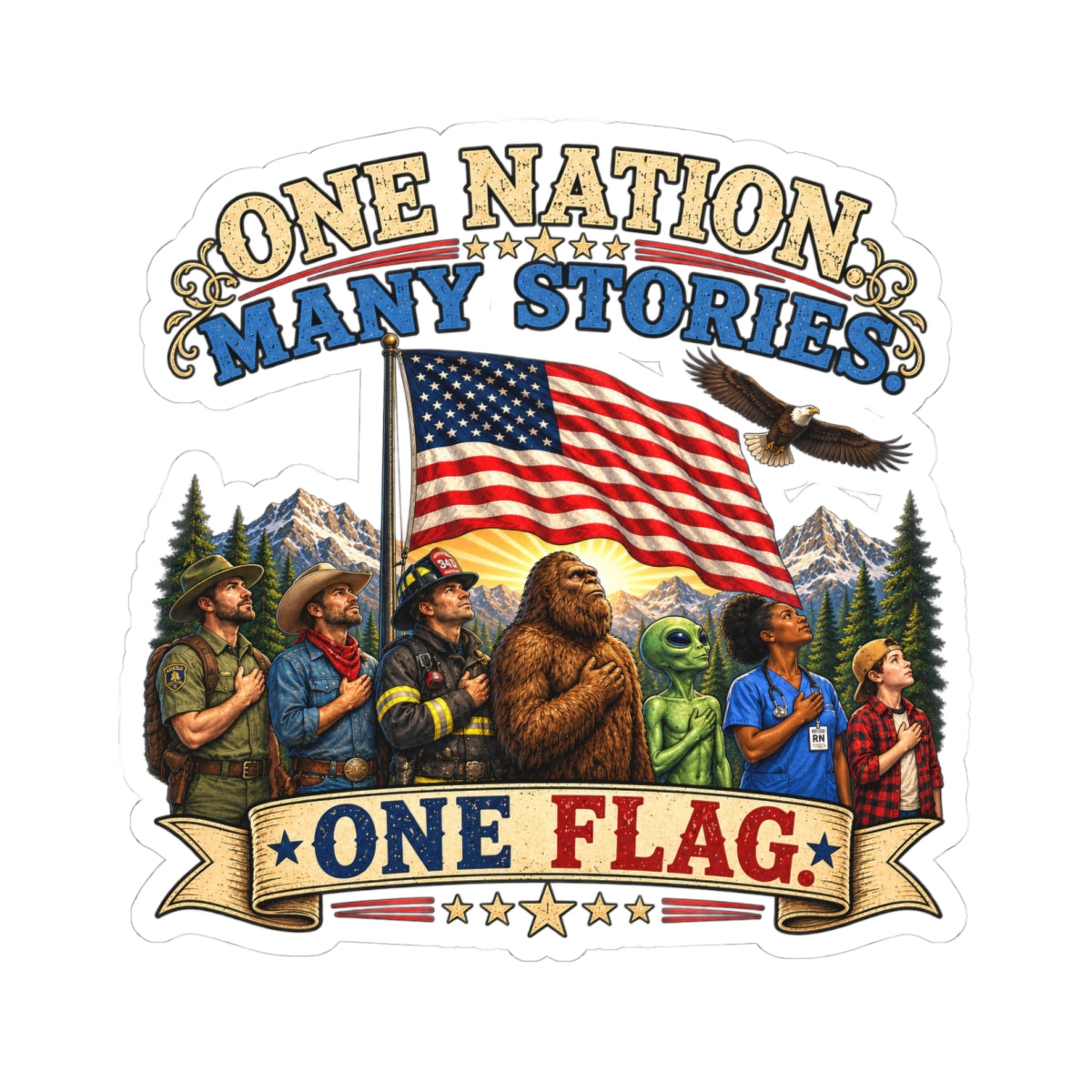 One Nation Many Stories - Patriotic Kiss-Cut Sticker