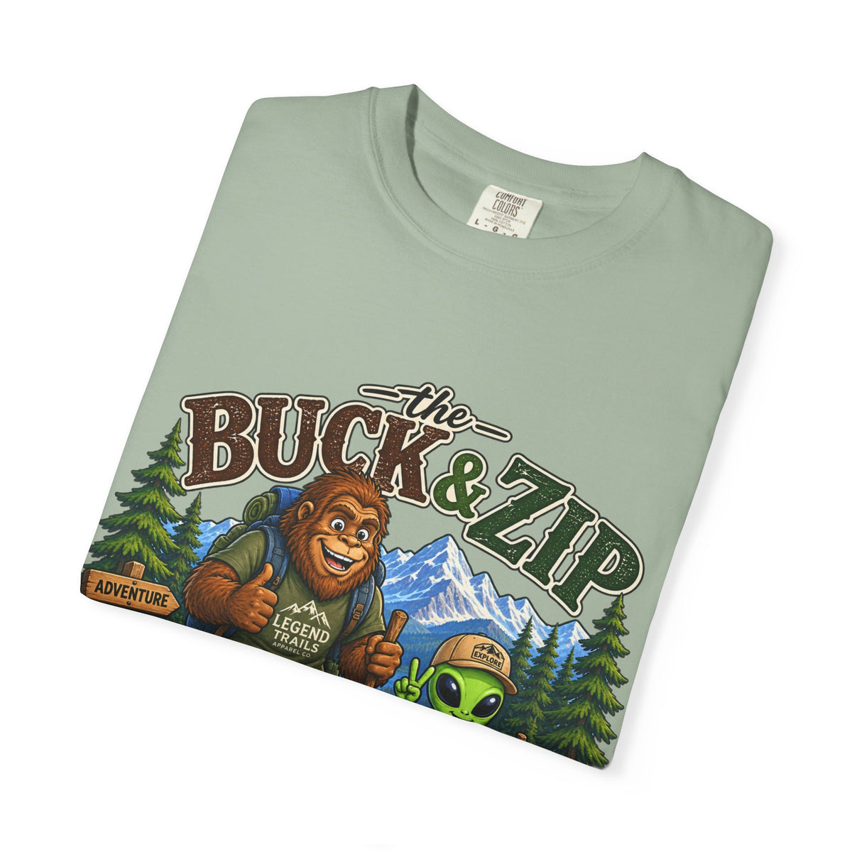 Hiking Club T-Shirt — "The Buck & Zip" Bigfoot & Alien Outdoor Tee