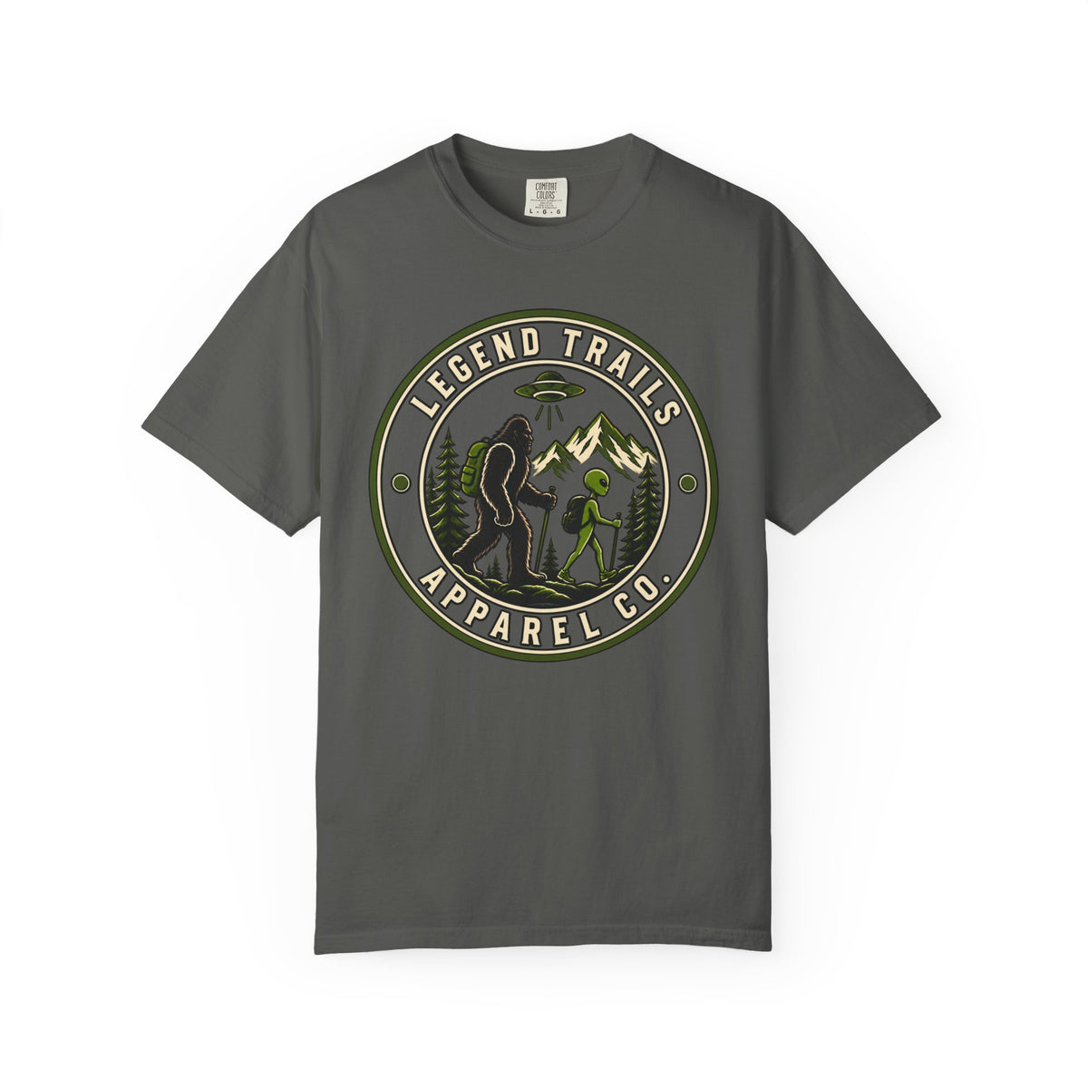 Legend Trails Apparel Co. Hiking T‑Shirt — Bigfoot & Camper Outdoor Graphic Tee