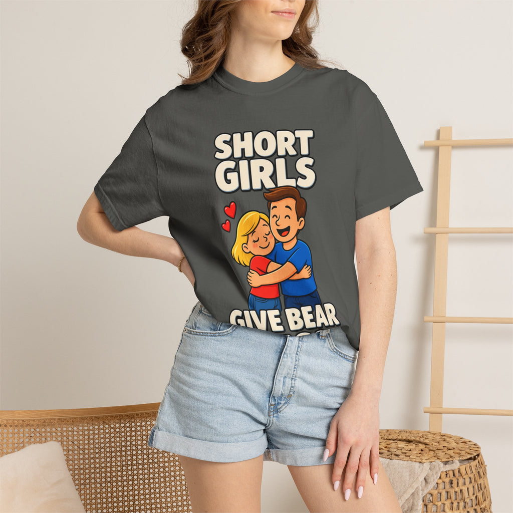 Short Girls Give Bear Hugs T-Shirt — Cute Retro Couple Hug Graphic Tee