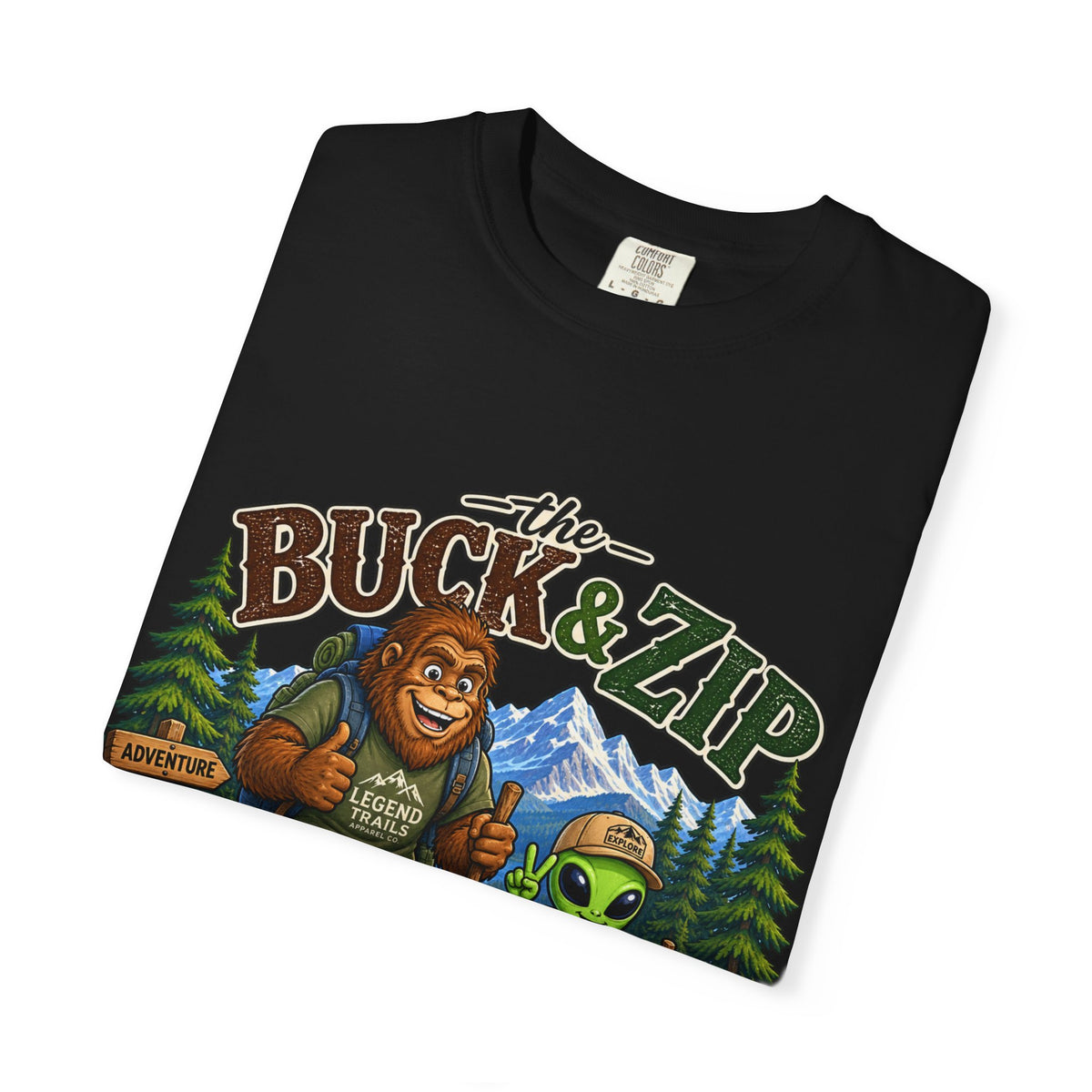 Hiking Club T-Shirt — "The Buck & Zip" Bigfoot & Alien Outdoor Tee