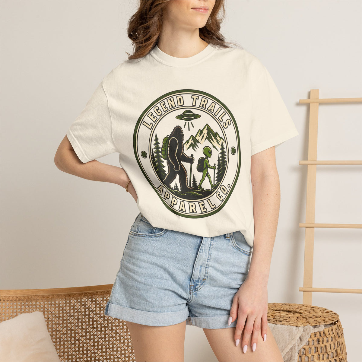 Legend Trails Apparel Co. Hiking T‑Shirt — Bigfoot & Camper Outdoor Graphic Tee