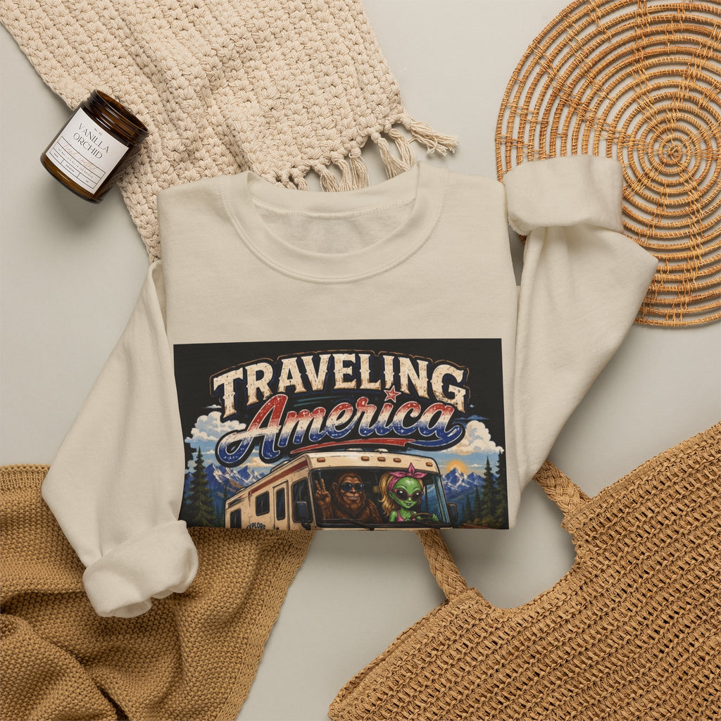 Traveling America Crewneck Sweatshirt — One State at a Time RV Roadtrip Graphic