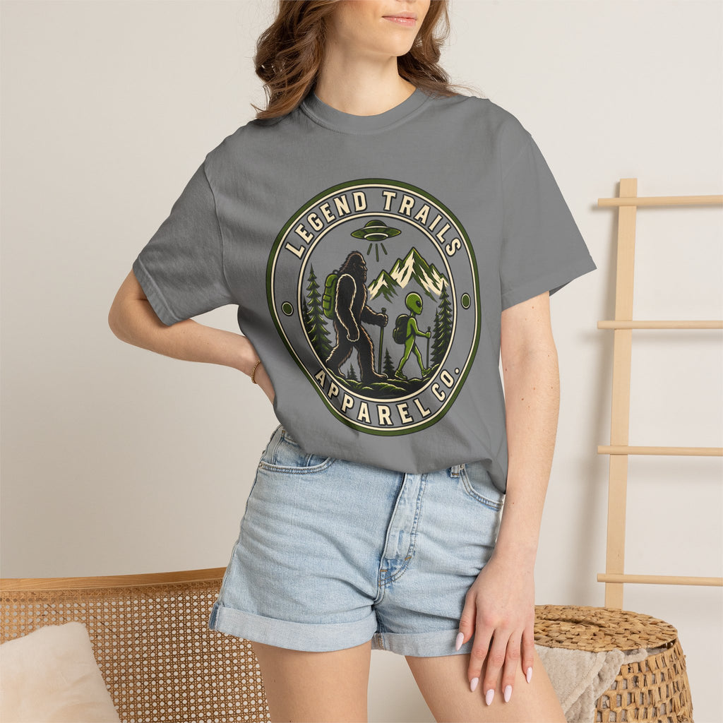 Legend Trails Apparel Co. Hiking T‑Shirt — Bigfoot & Camper Outdoor Graphic Tee