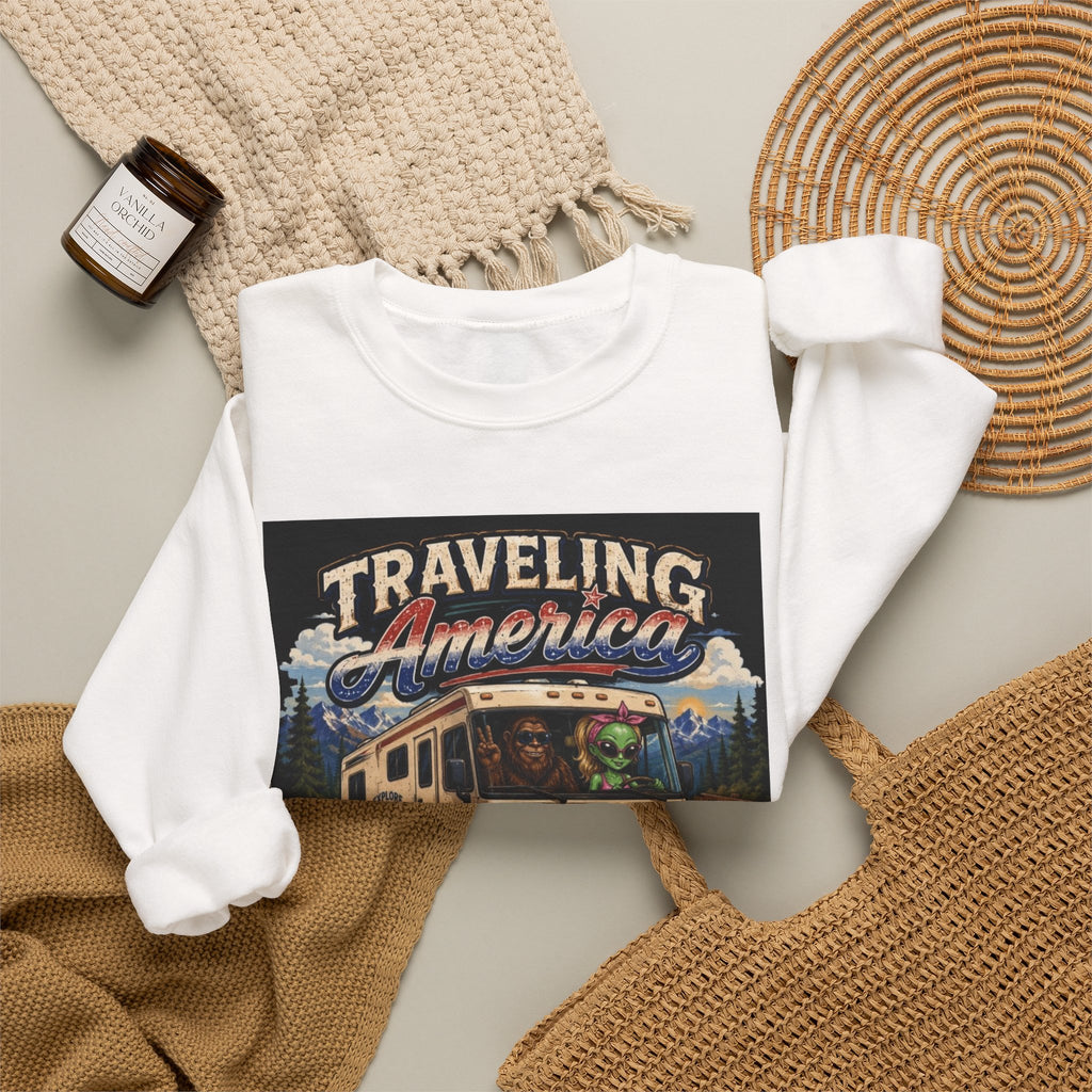 Traveling America Crewneck Sweatshirt — One State at a Time RV Roadtrip Graphic