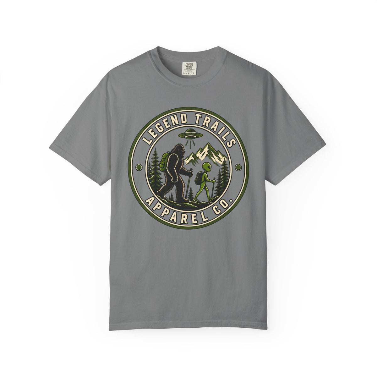 Legend Trails Apparel Co. Hiking T‑Shirt — Bigfoot & Camper Outdoor Graphic Tee