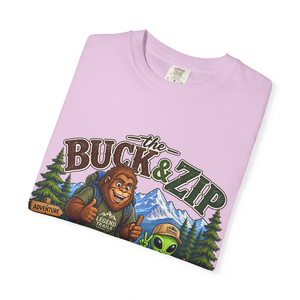 Hiking Club T-Shirt — "The Buck & Zip" Bigfoot & Alien Outdoor Tee