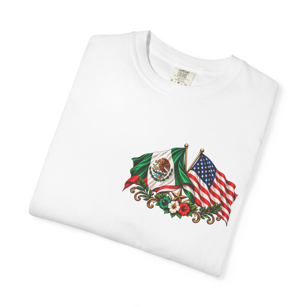 Proud of My Roots T-Shirt — "Orgulloso de mis Raíces / Orgulloso de ser Americano" USA-Mexico Heritage Tee