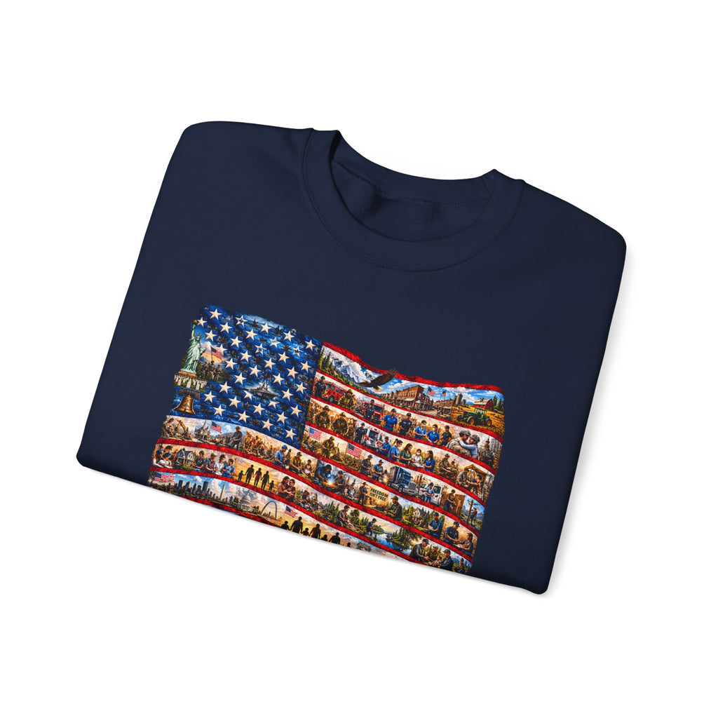 American Flag Crewneck Sweatshirt — "America the Beautiful" Patriotic Pullover