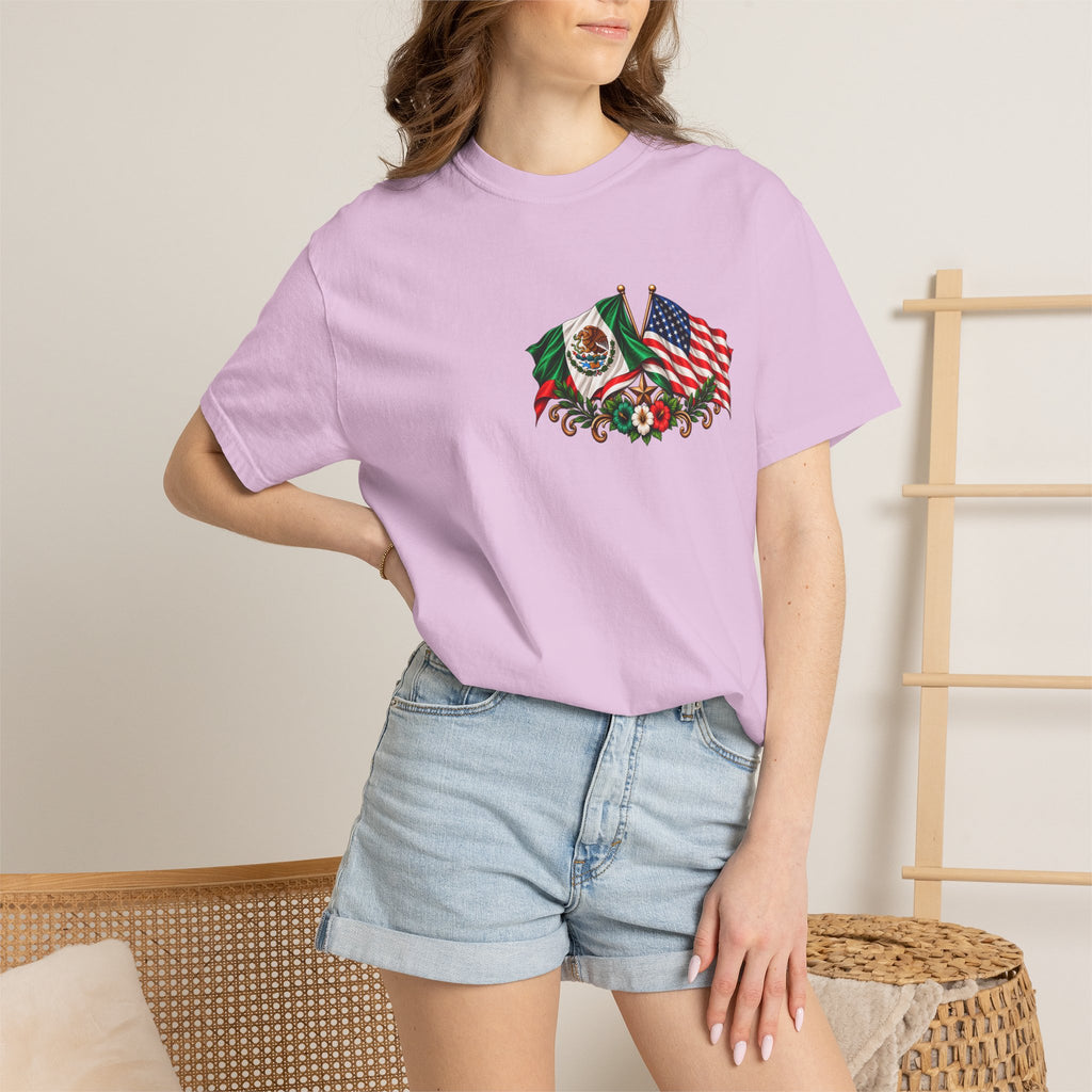 Proud of My Roots T-Shirt — "Orgulloso de mis Raíces / Orgulloso de ser Americano" USA-Mexico Heritage Tee