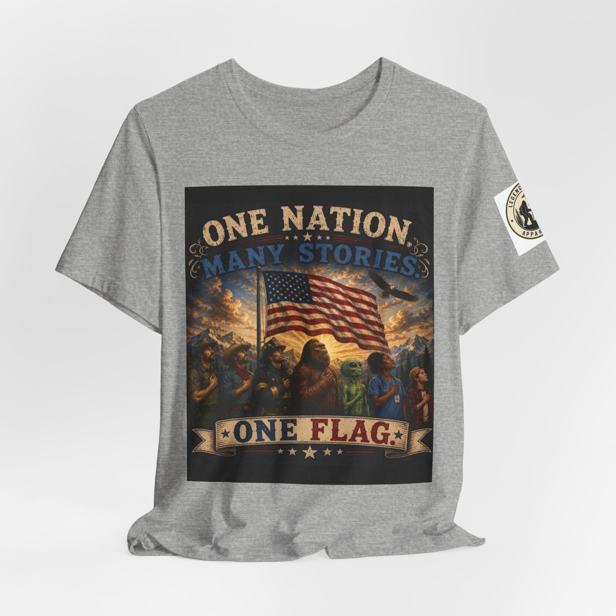 Patriotic Tee — "One Nation Many Stories, One Flag" Graphic T-Shirt