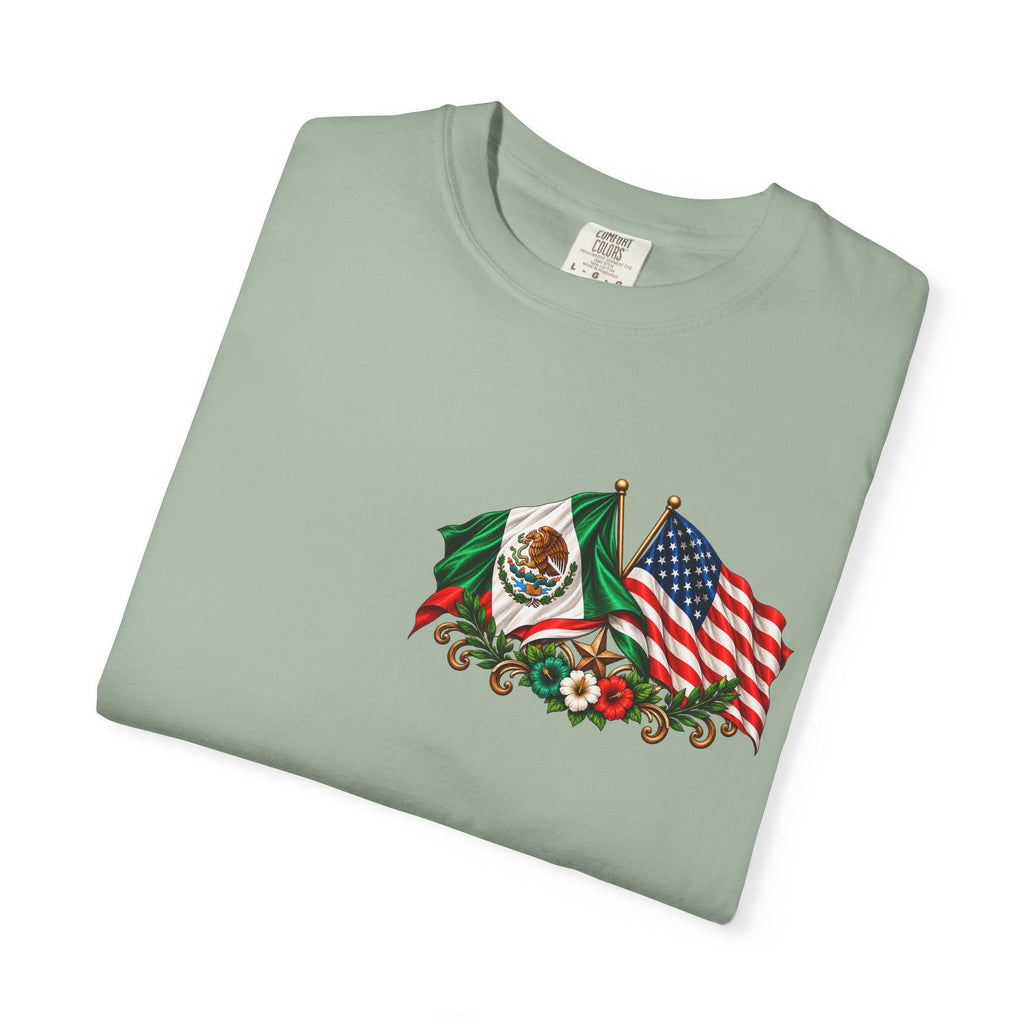 Proud of My Roots T-Shirt — "Orgulloso de mis Raíces / Orgulloso de ser Americano" USA-Mexico Heritage Tee