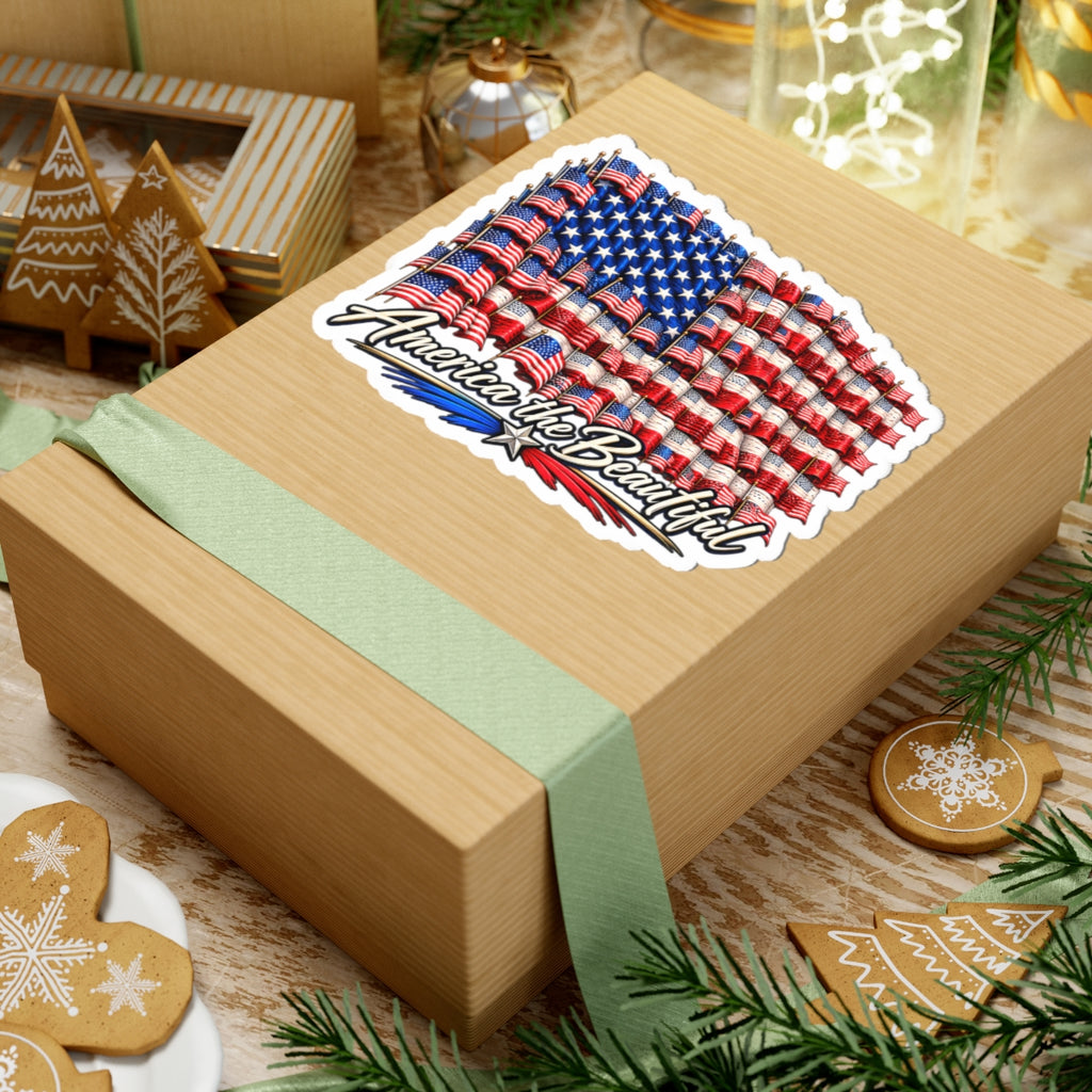 America the Beautiful Flag Sticker — Patriotic Kiss-Cut Decal for Laptops, Water Bottles & Cars