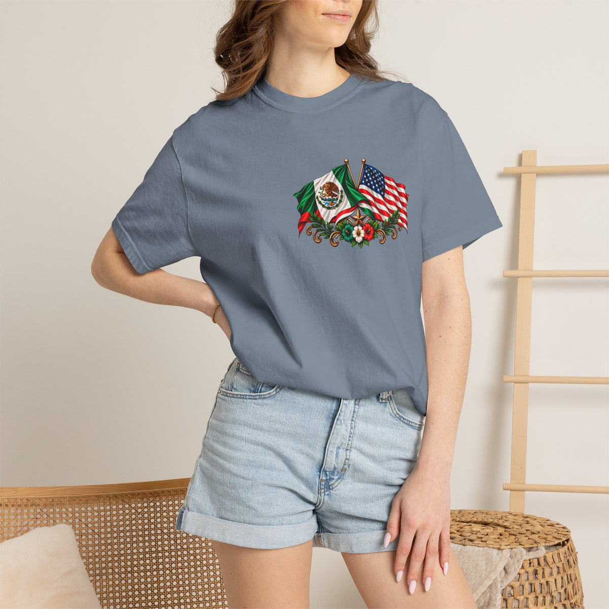Proud of My Roots T-Shirt — "Orgulloso de mis Raíces / Orgulloso de ser Americano" USA-Mexico Heritage Tee