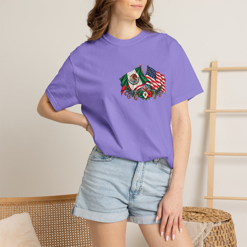 Proud of My Roots T-Shirt — "Orgulloso de mis Raíces / Orgulloso de ser Americano" USA-Mexico Heritage Tee