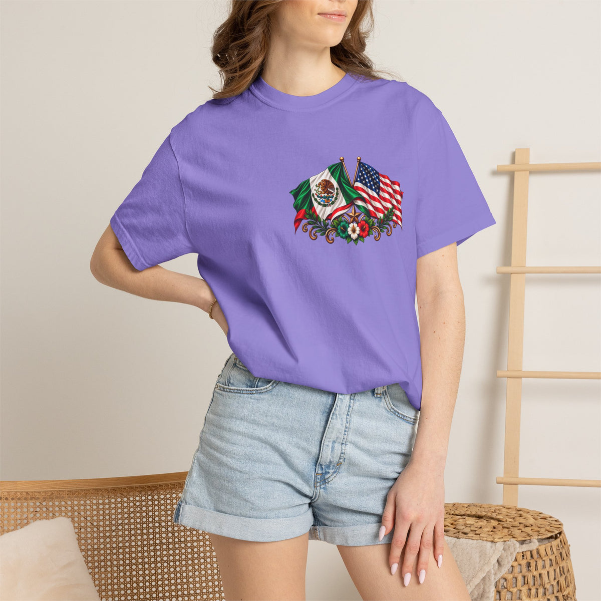 Proud of My Roots T-Shirt — "Orgulloso de mis Raíces / Orgulloso de ser Americano" USA-Mexico Heritage Tee