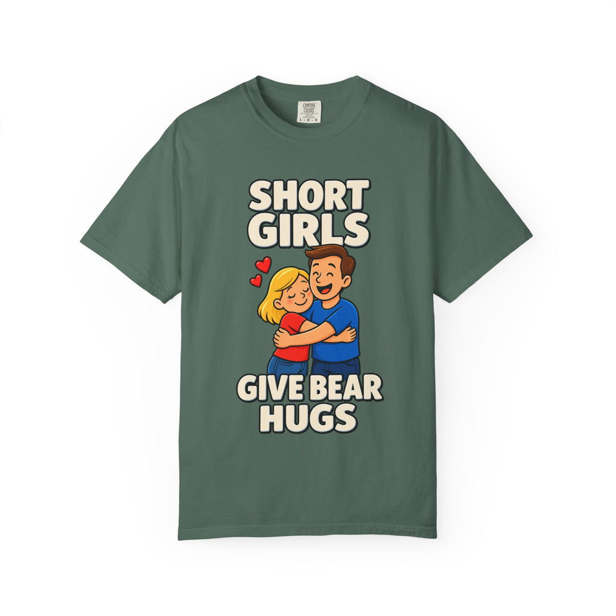 Short Girls Give Bear Hugs T-Shirt — Cute Retro Couple Hug Graphic Tee