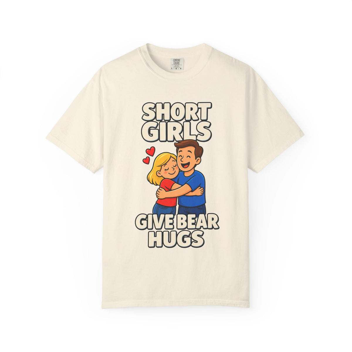 Short Girls Give Bear Hugs T-Shirt — Cute Retro Couple Hug Graphic Tee