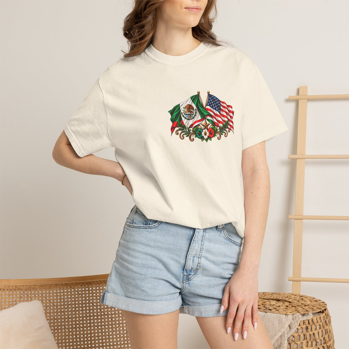Proud of My Roots T-Shirt — "Orgulloso de mis Raíces / Orgulloso de ser Americano" USA-Mexico Heritage Tee