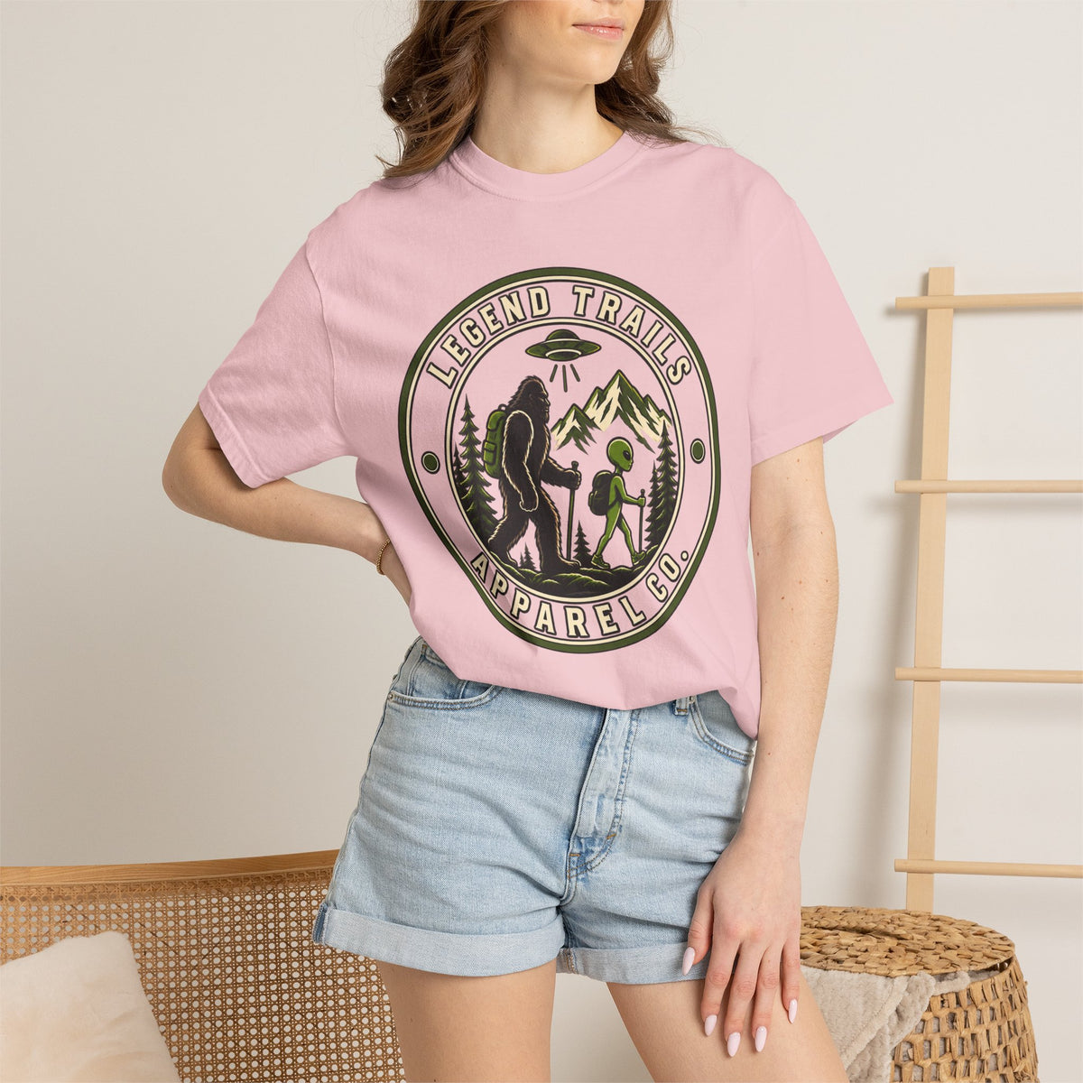 Legend Trails Apparel Co. Hiking T‑Shirt — Bigfoot & Camper Outdoor Graphic Tee