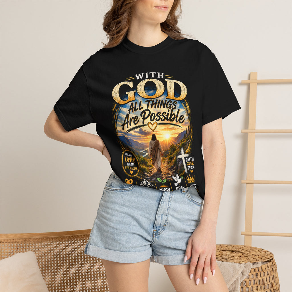 T-Shirt — "With God All Things Are Possible" Inspirational Christian Tee
