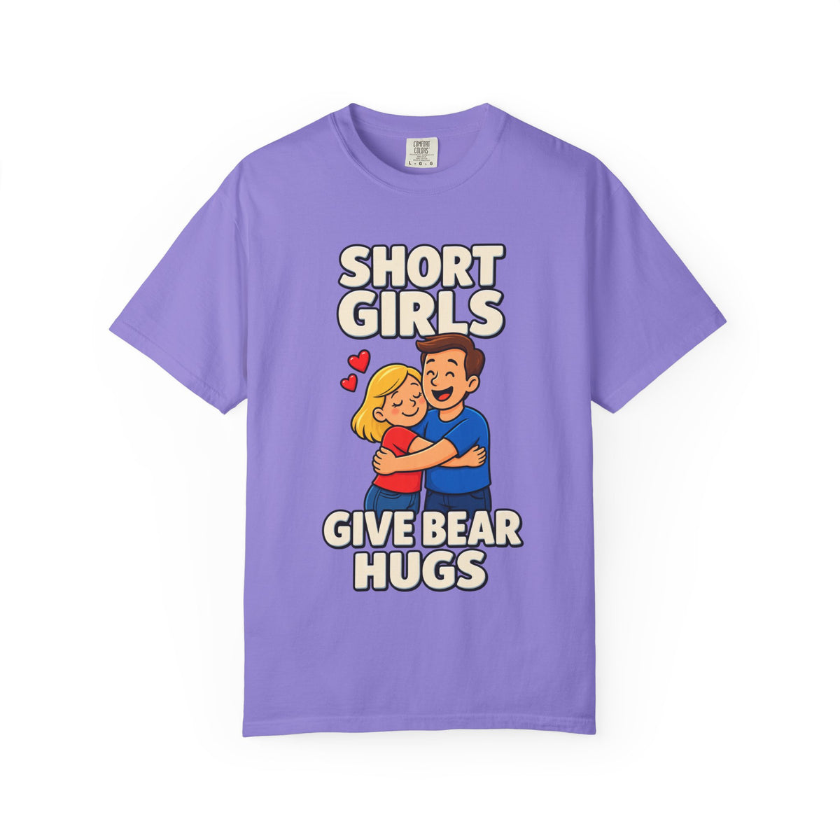 Short Girls Give Bear Hugs T-Shirt — Cute Retro Couple Hug Graphic Tee