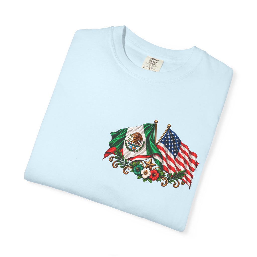 Proud of My Roots T-Shirt — "Orgulloso de mis Raíces / Orgulloso de ser Americano" USA-Mexico Heritage Tee
