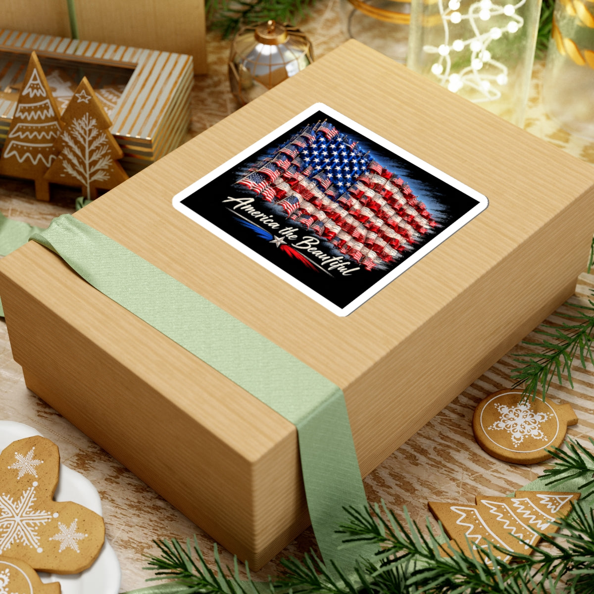 America the Beautiful Flag Sticker — Patriotic USA Kiss-Cut Decal for Laptops, Water Bottles & Cars